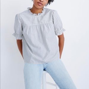 🆕 Madewell Ruffle-Neck Keyhole Top in Stripe